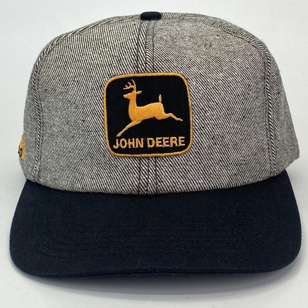 Vintage K-Products John Deere Snapback Hat 2-Tone‎ Gray Denim Black USA Patch